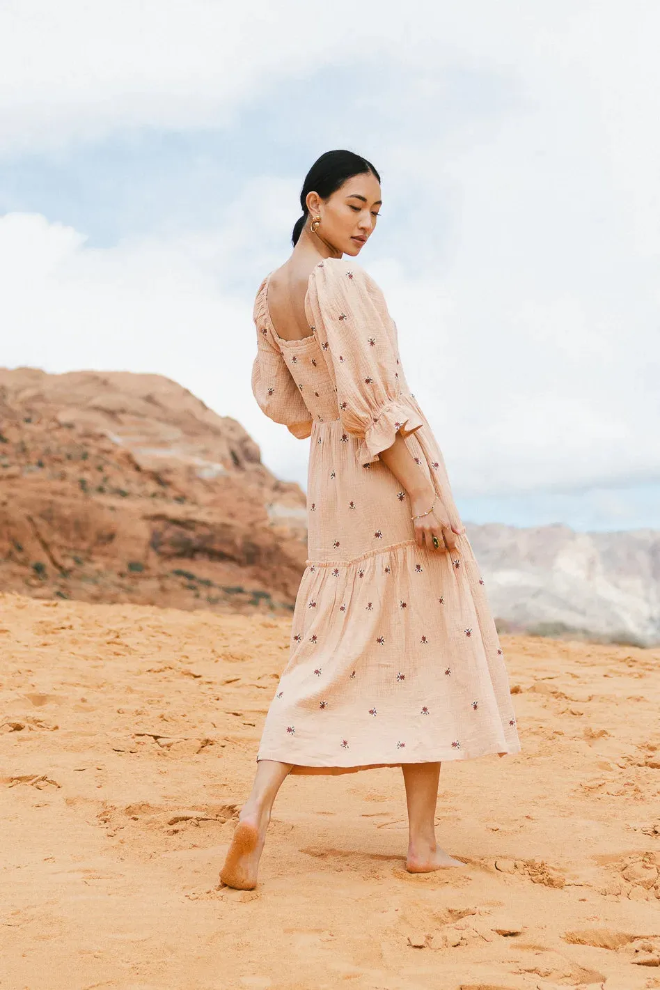 Ditsy Floral Embroidered Dress in Blush - FINAL SALE sold by bohme product image thumbnail 2