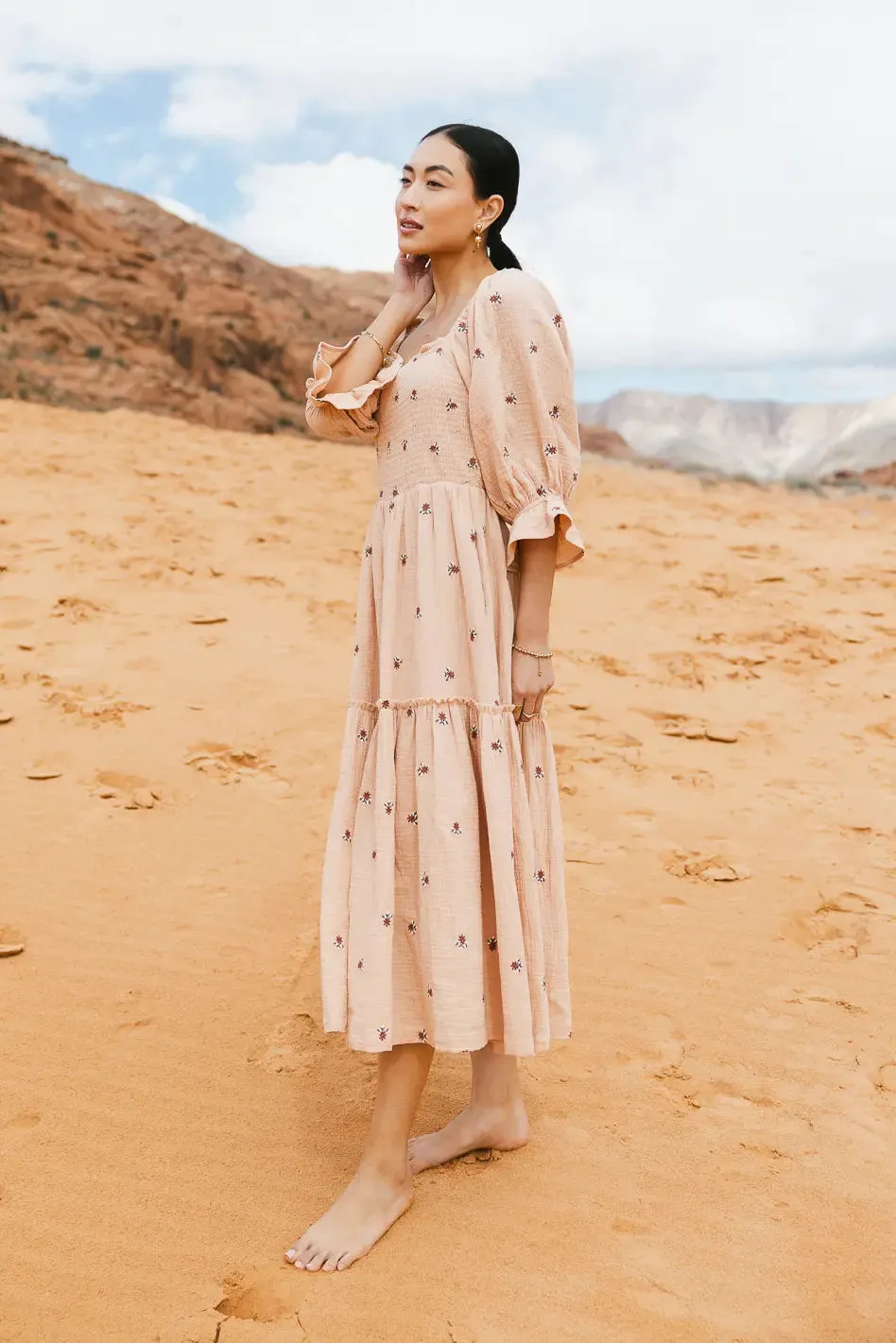 Ditsy Floral Embroidered Dress in Blush - FINAL SALE sold by bohme product image thumbnail 4