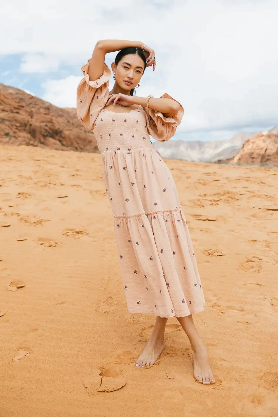 Ditsy Floral Embroidered Dress in Blush - FINAL SALE sold by bohme product image thumbnail 5