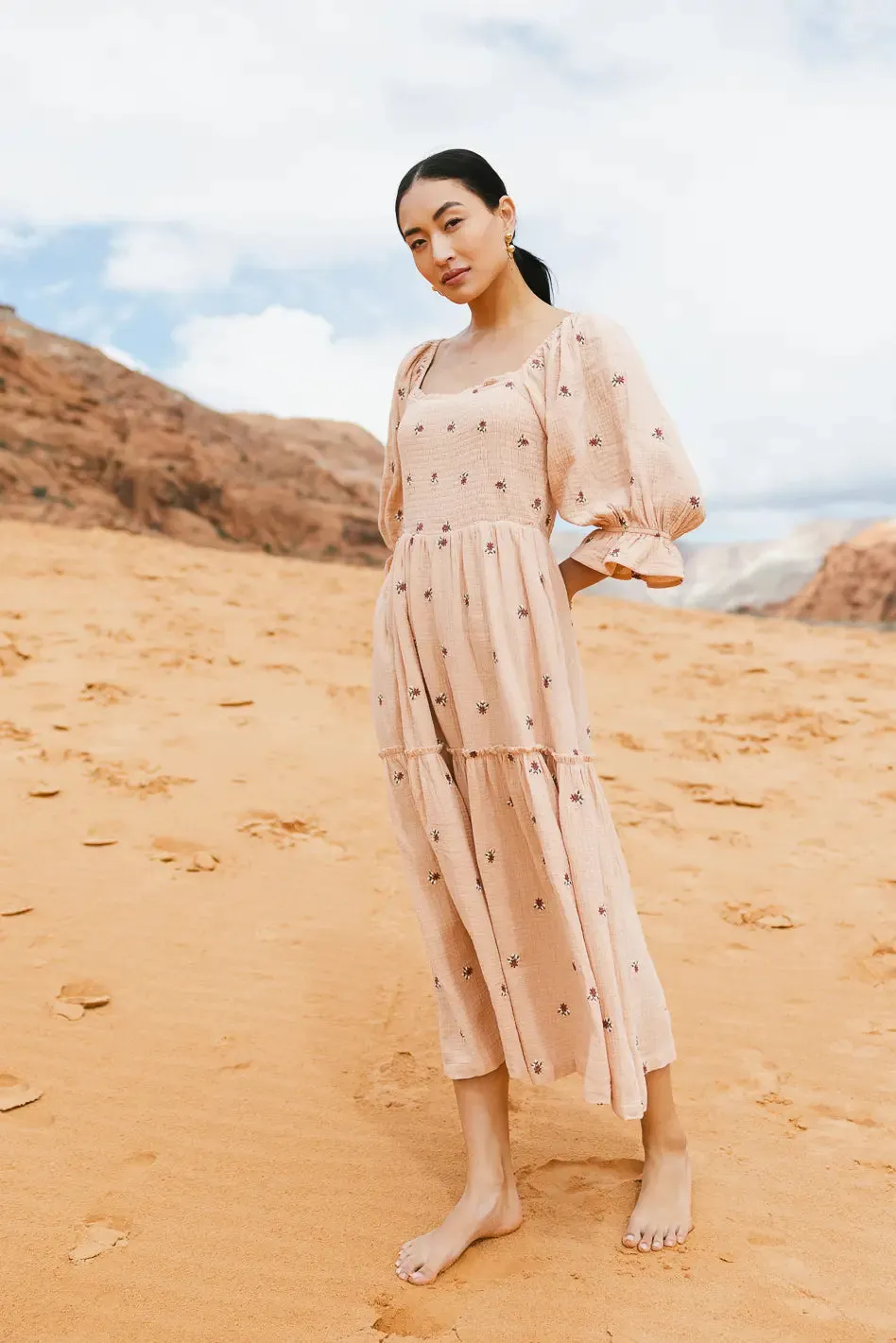 Ditsy Floral Embroidered Dress in Blush - FINAL SALE sold by bohme product image thumbnail 3