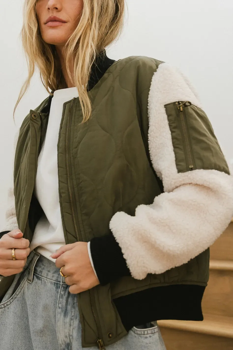 Catching Feelings Bomber Jacket in Olive sold by bohme product image thumbnail 3