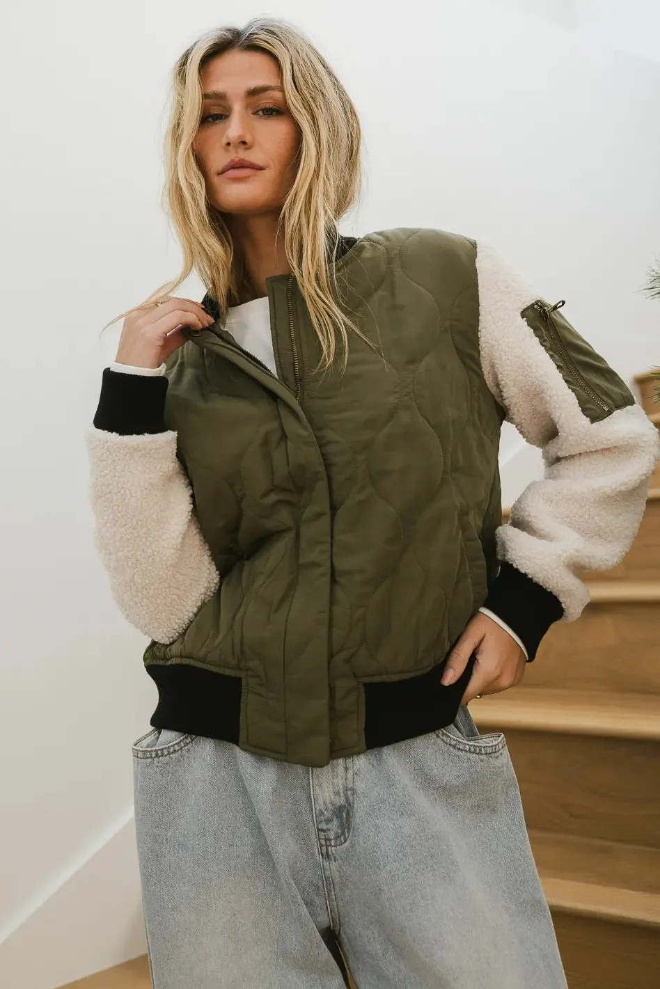 Catching Feelings Bomber Jacket in Olive sold by bohme product image thumbnail 4