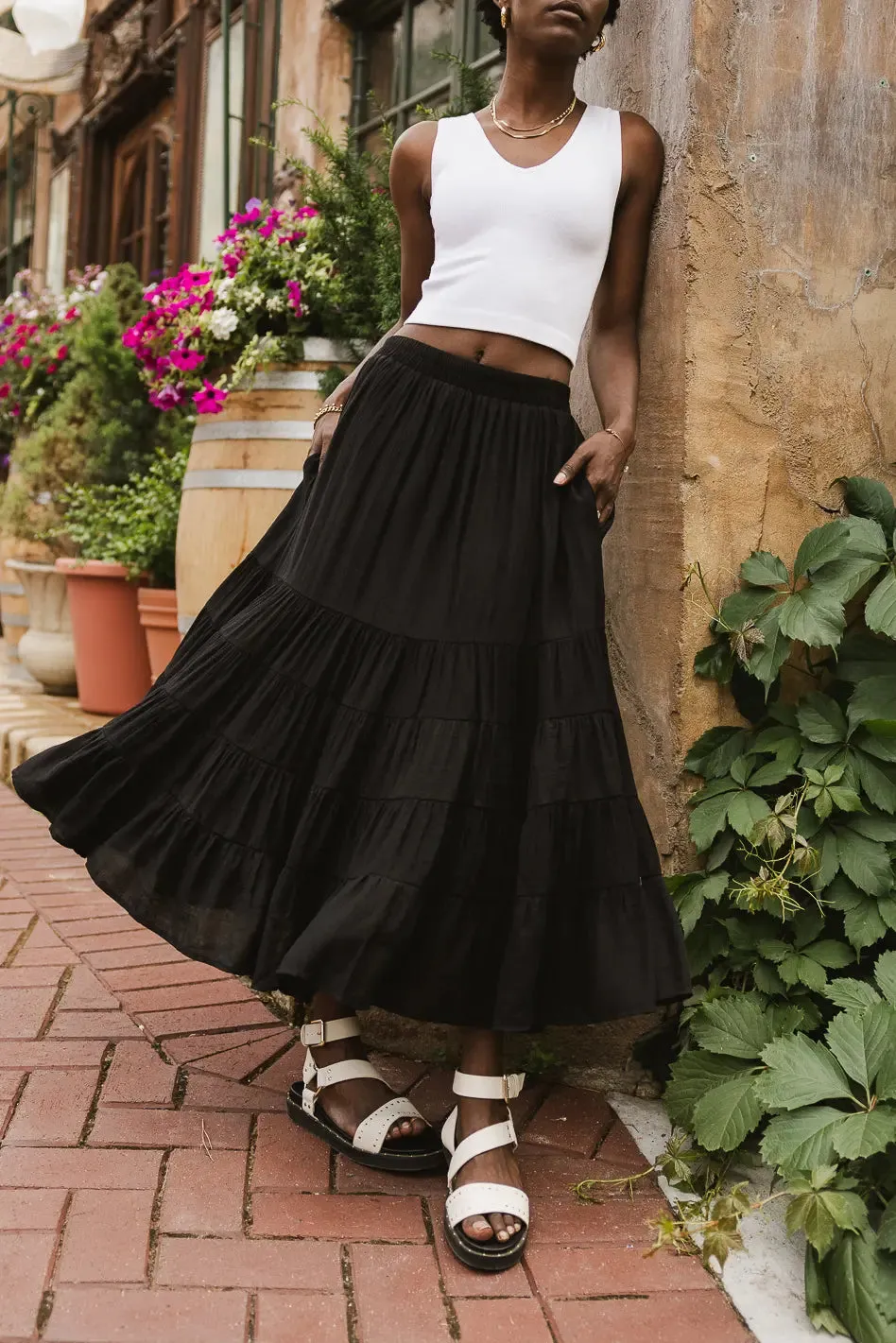 Cody Ann Tiered Skirt in Black sold by bohme
