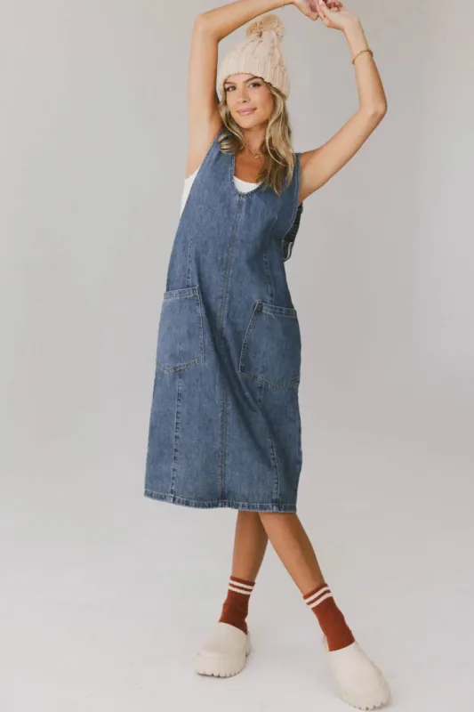 Camry Overall Dress in Dark Wash sold by bohme