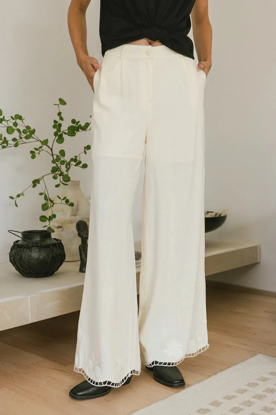Katniss Embroidered Pants in Cream - FINAL SALE sold by bohme