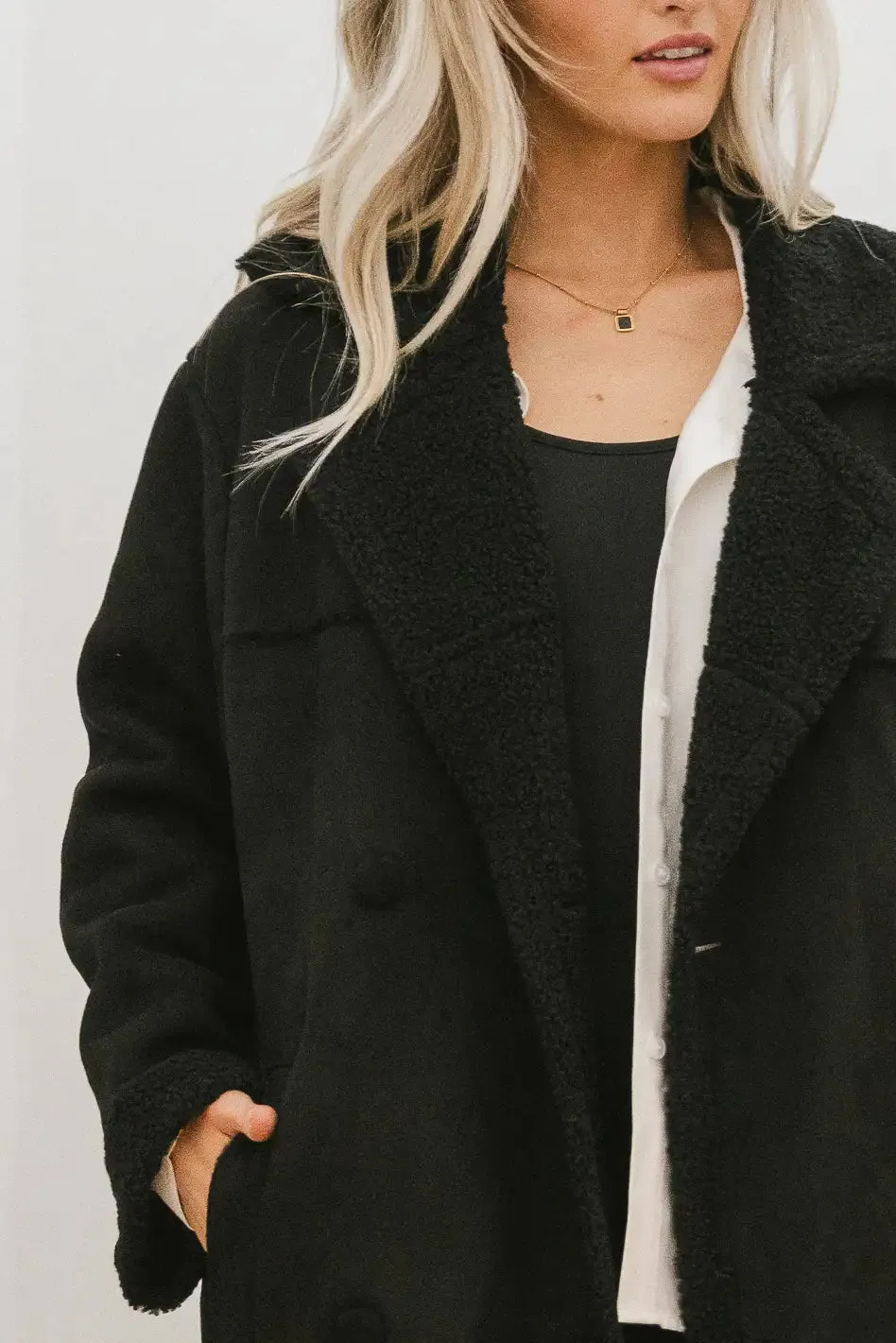 Tessa Sherpa Coat in Black sold by bohme product image thumbnail 2