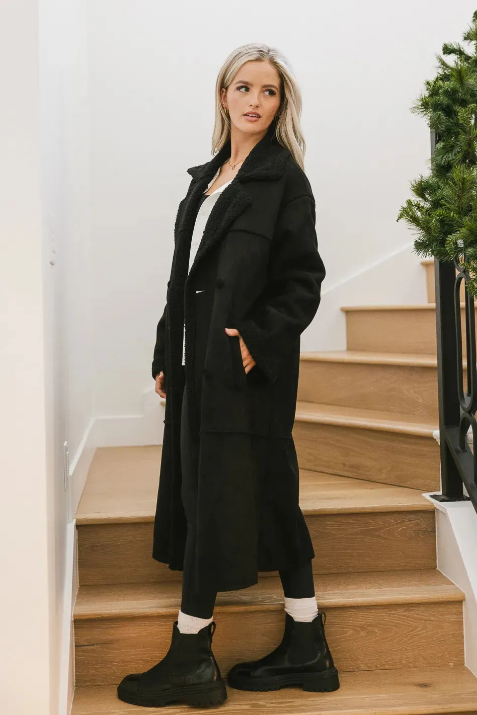 Tessa Sherpa Coat in Black sold by bohme product image thumbnail 3