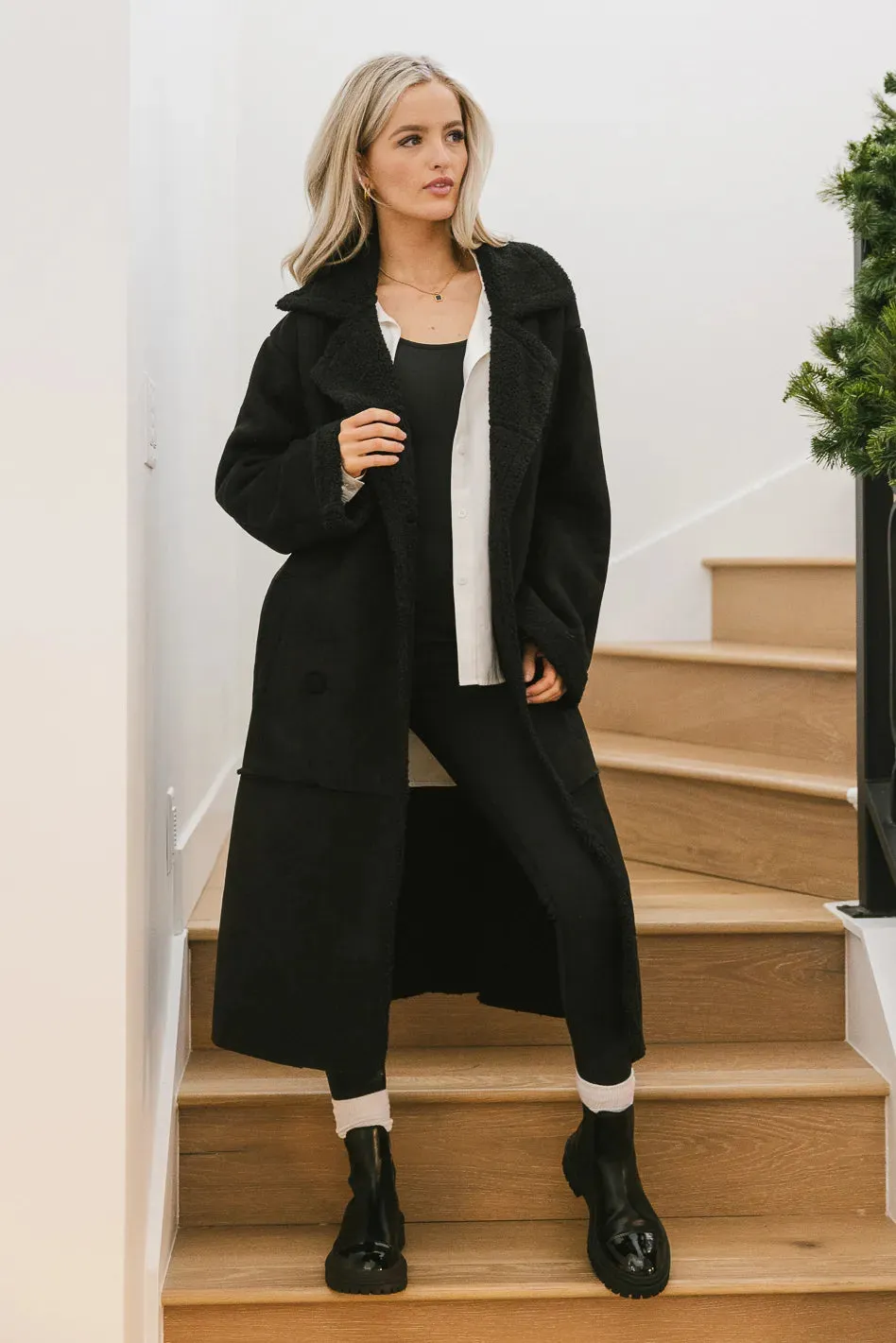 Tessa Sherpa Coat in Black sold by bohme product image thumbnail 5