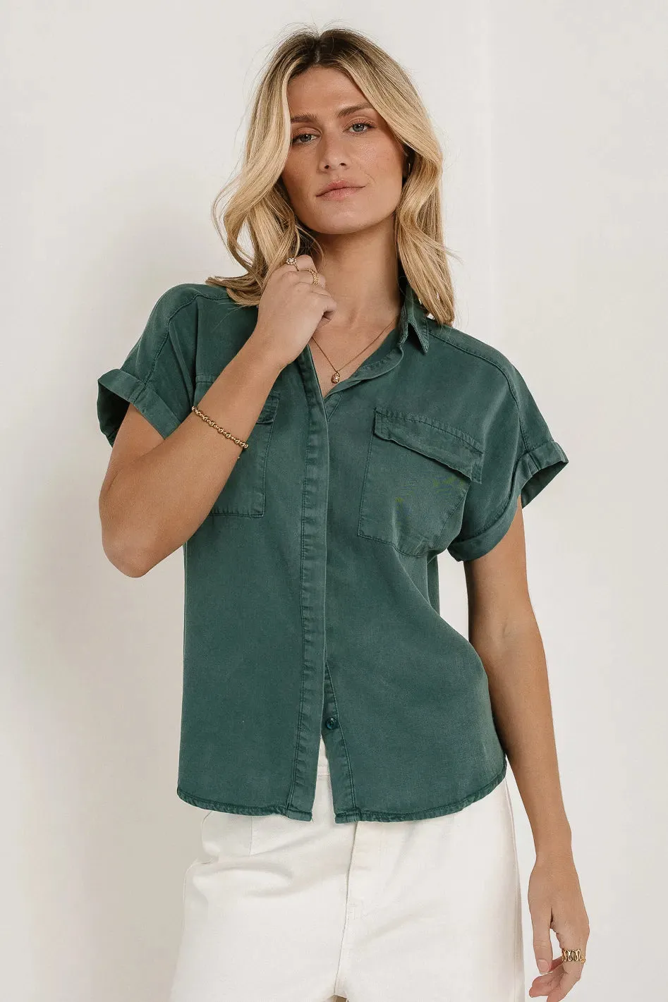 Remi Button Up in Green sold by bohme