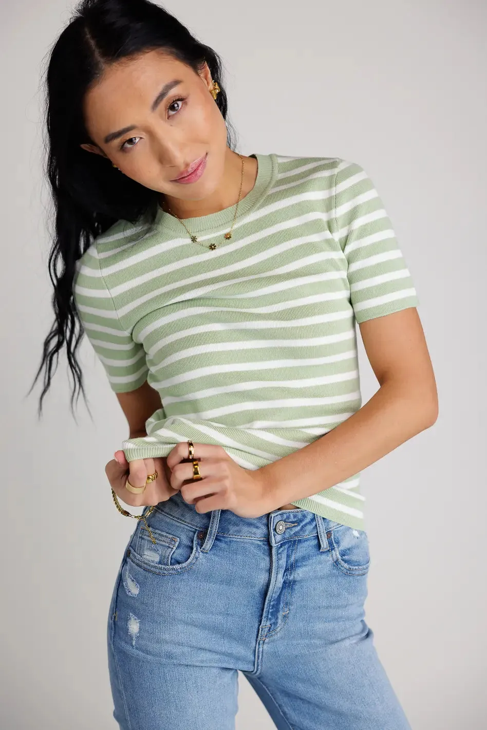 Jodie Striped Sweater Top in Sage sold by bohme product image thumbnail 3