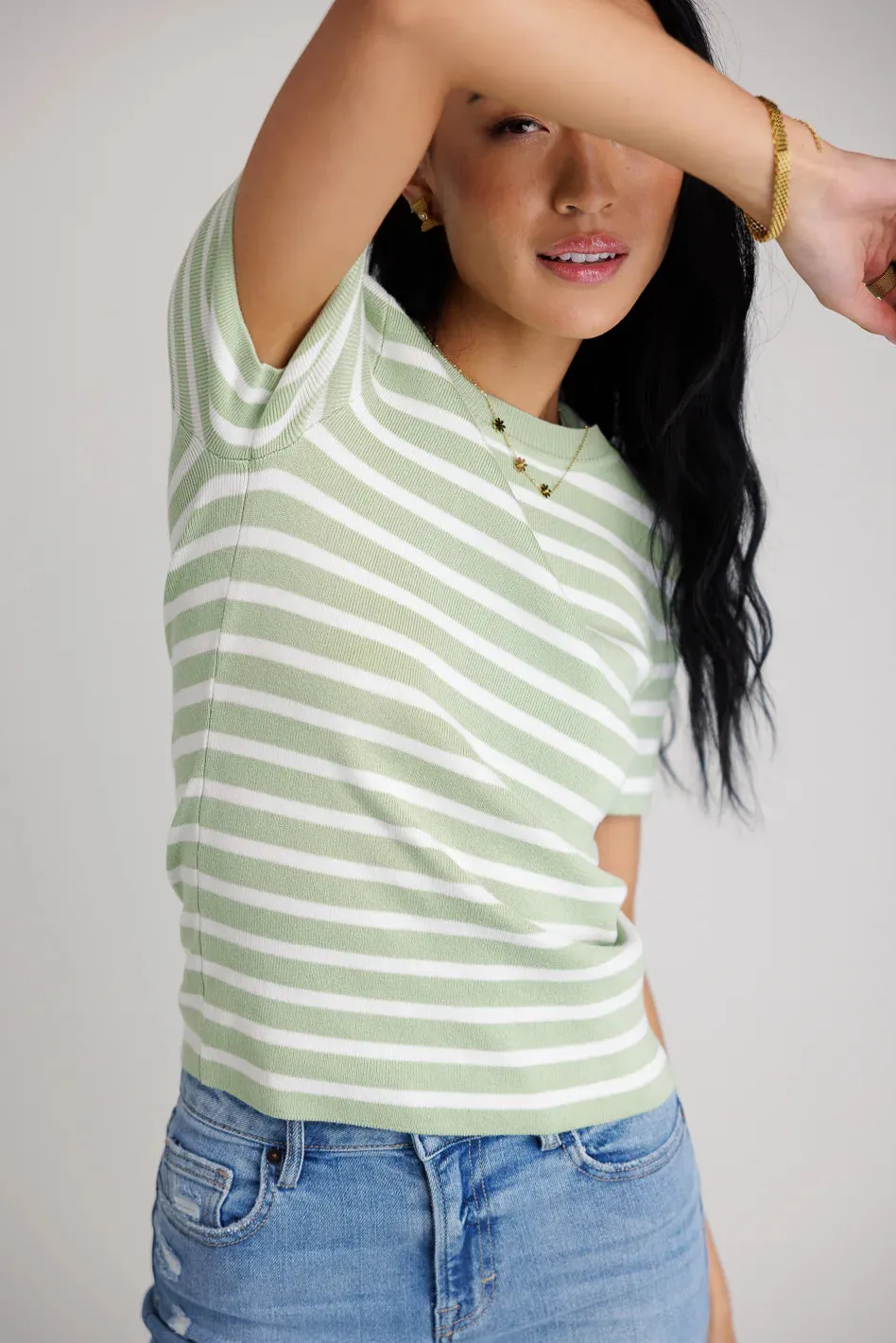 Jodie Striped Sweater Top in Sage sold by bohme product image thumbnail 2