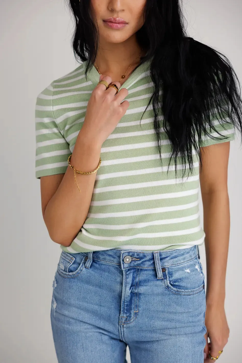 Jodie Striped Sweater Top in Sage sold by bohme product image thumbnail 5