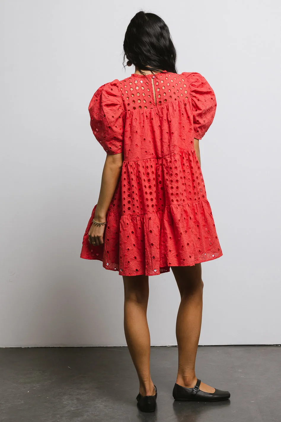 Eyelet Puff Sleeve Mini Dress in Red - FINAL SALE sold by bohme product image thumbnail 4