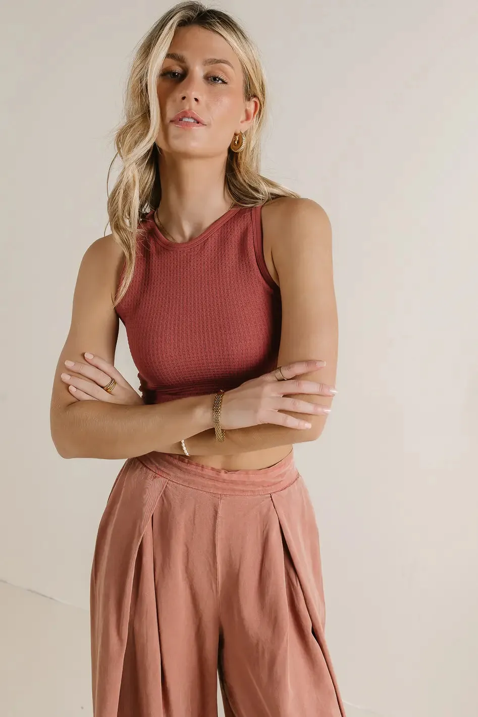 Ines Waffle Knit Tank in Pink - FINAL SALE sold by bohme product image thumbnail 3