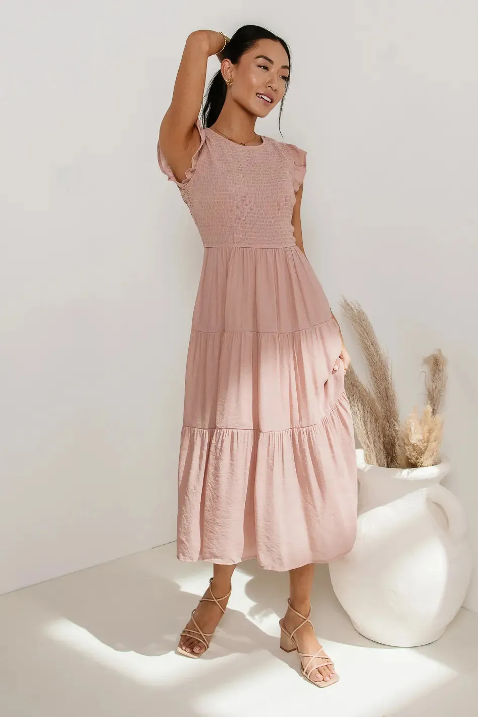 Declan Midi Dress in Blush - FINAL SALE sold by bohme