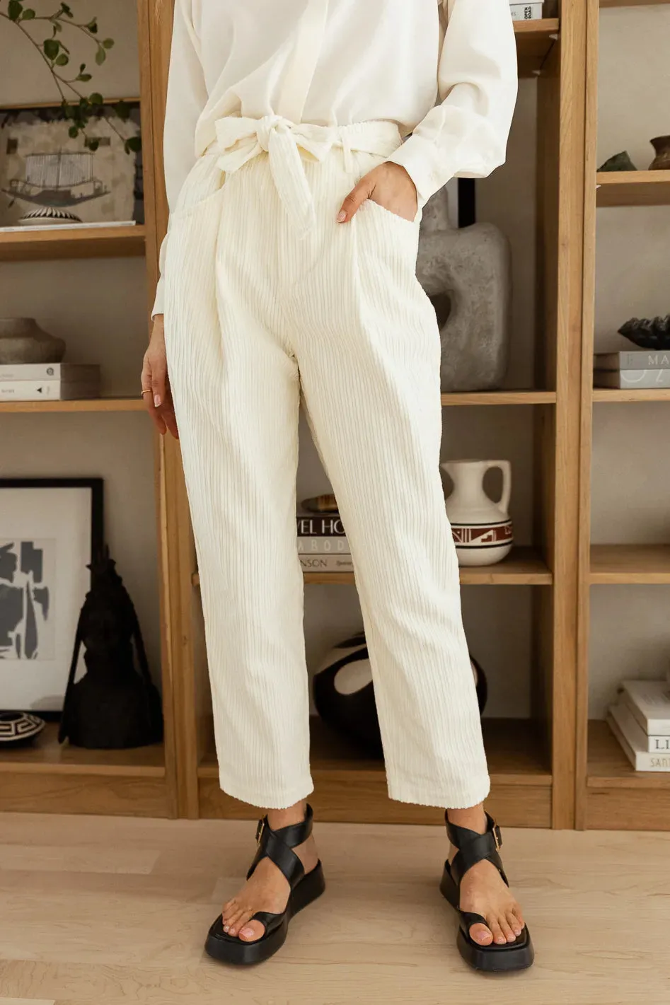 Nyra Corduroy Pants in Ivory - FINAL SALE sold by bohme