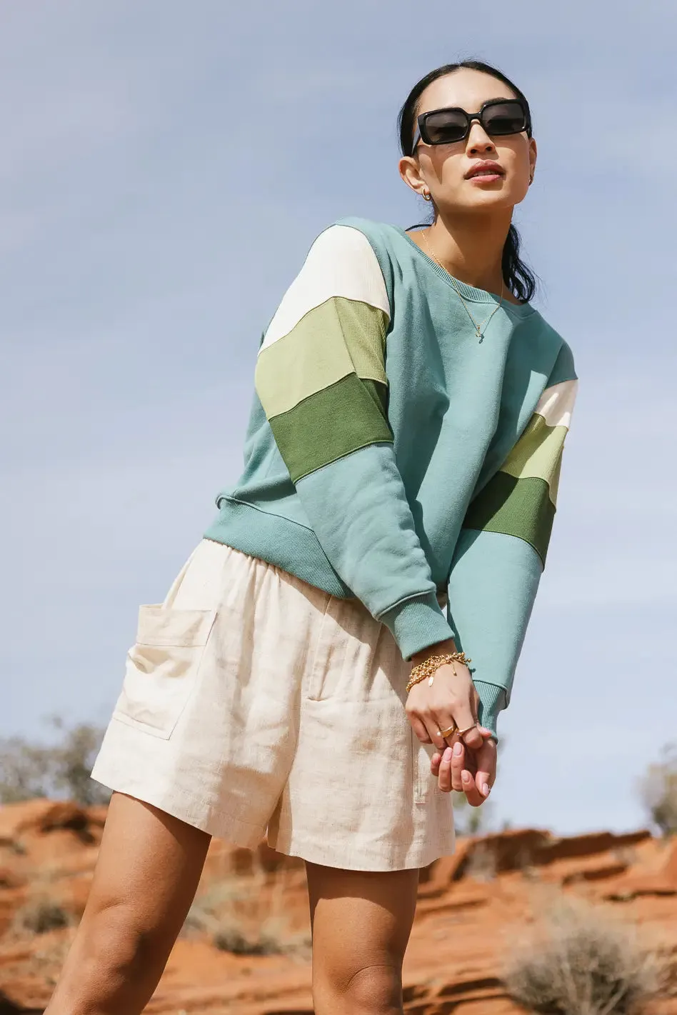 Ronnie Colorblock Sweatshirt in Teal sold by bohme