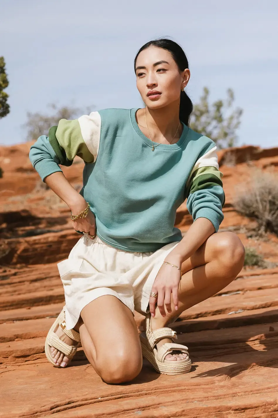 Ronnie Colorblock Sweatshirt in Teal sold by bohme product image thumbnail 2