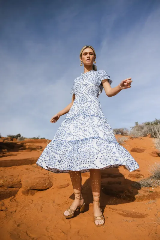 Alena Eyelet Lace Dress in Blue - FINAL SALE sold by bohme