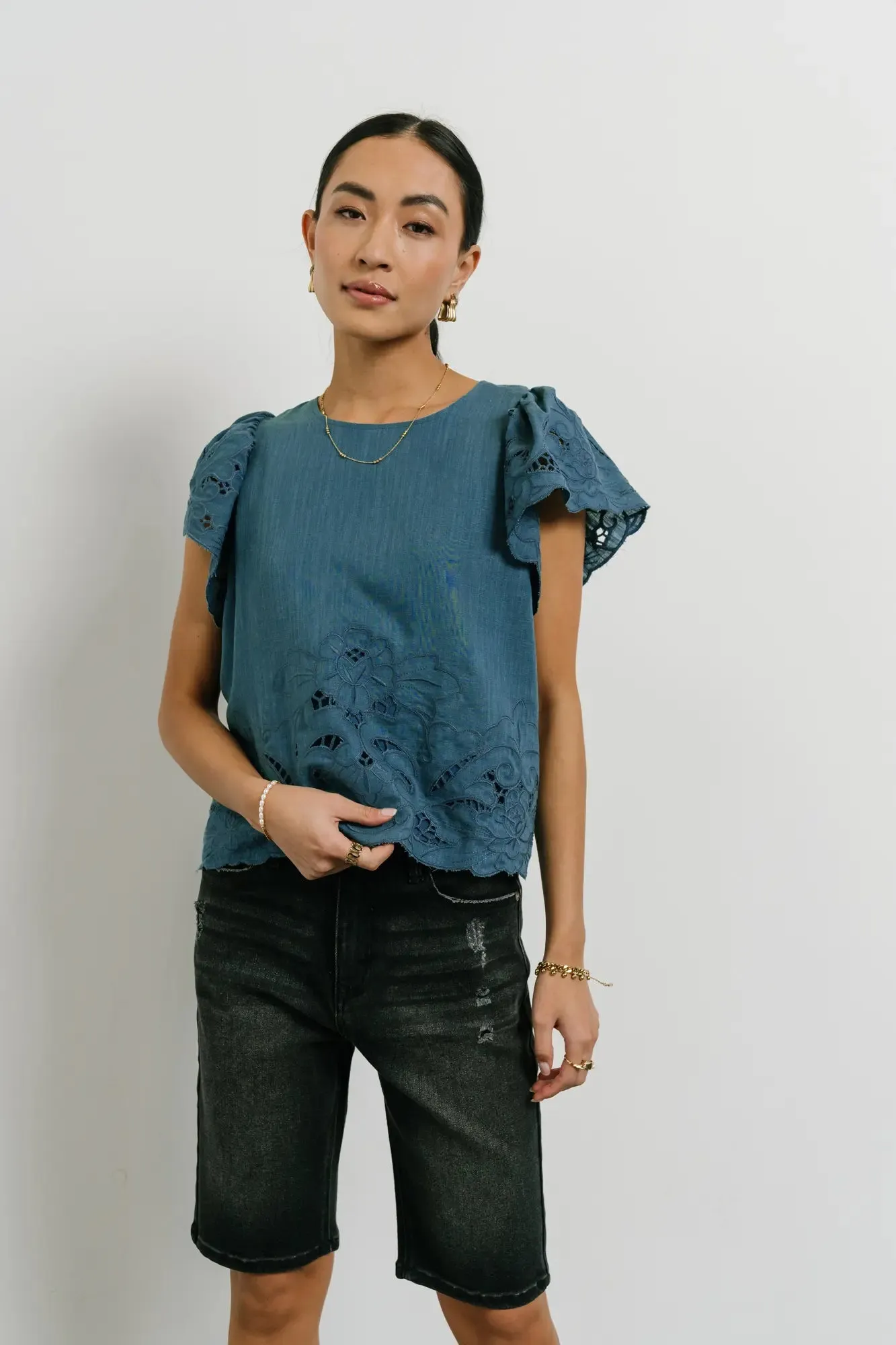 Myra Embroidered Blouse in Teal - FINAL SALE sold by bohme product image thumbnail 3