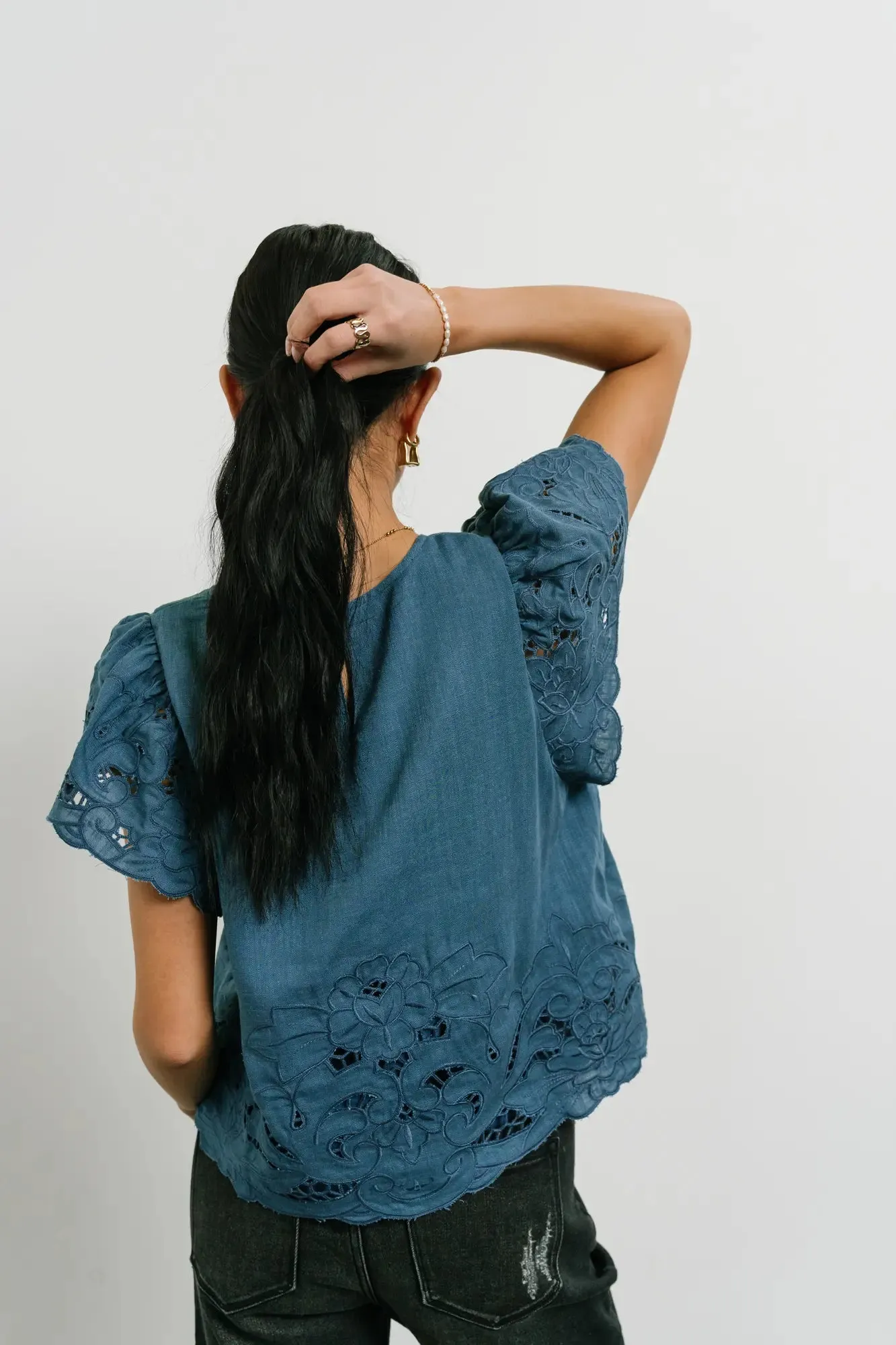 Myra Embroidered Blouse in Teal - FINAL SALE sold by bohme product image thumbnail 4