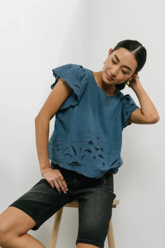 Myra Embroidered Blouse in Teal - FINAL SALE sold by bohme