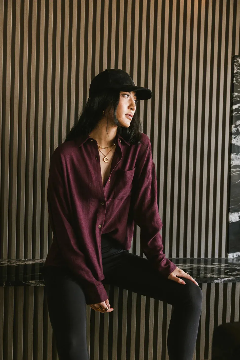 Finley Button Up in Wine - FINAL SALE sold by bohme