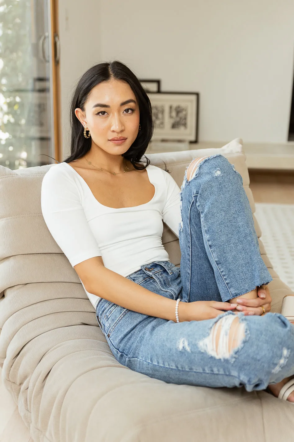 Hadlee Square Neck Bodysuit in Ivory - FINAL SALE sold by bohme