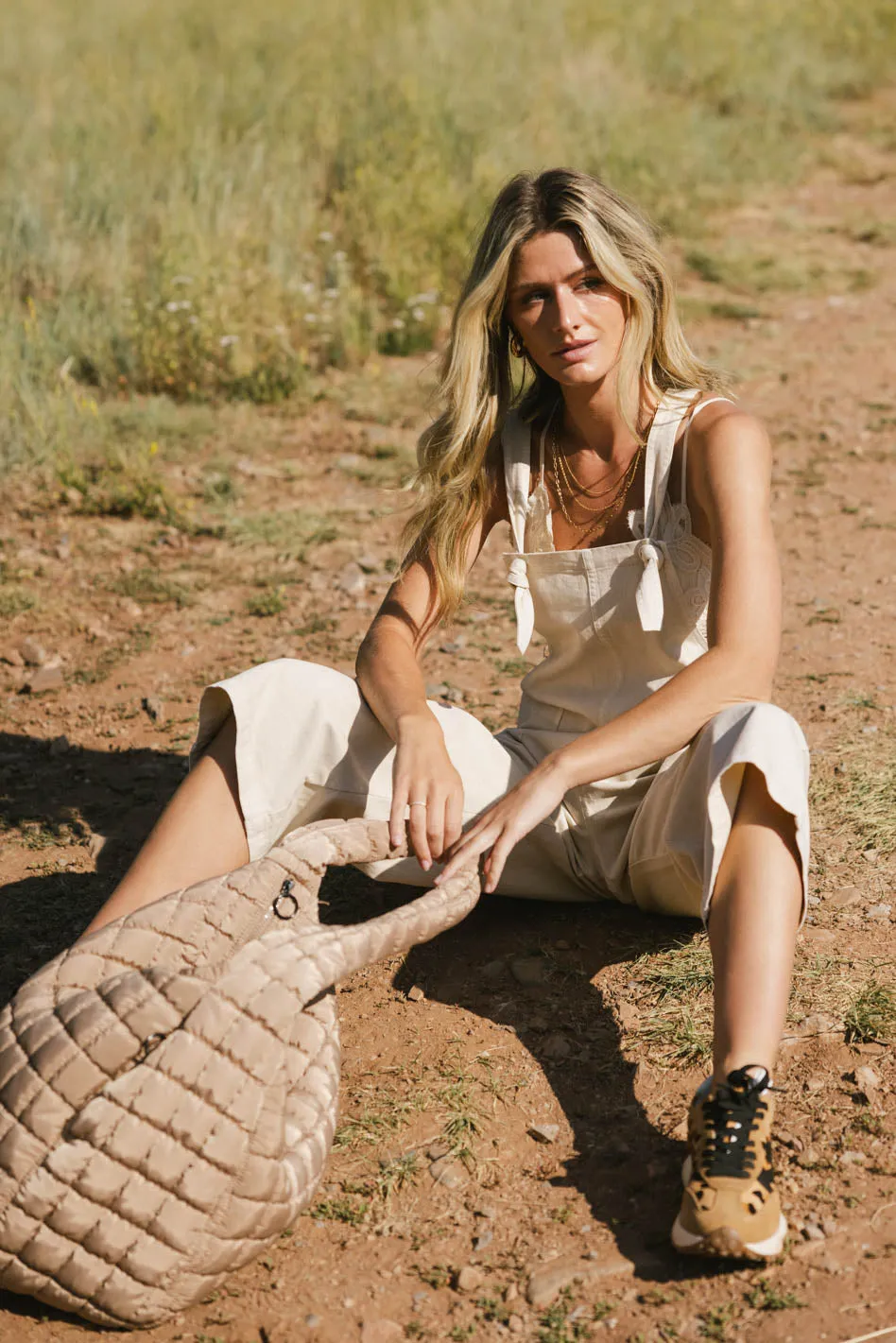 Isaura Tie Overalls in Oatmeal - FINAL SALE sold by bohme