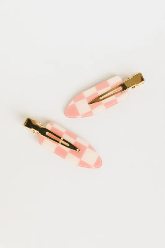 Checkered Creaseless Hair Clips in Pink sold by bohme