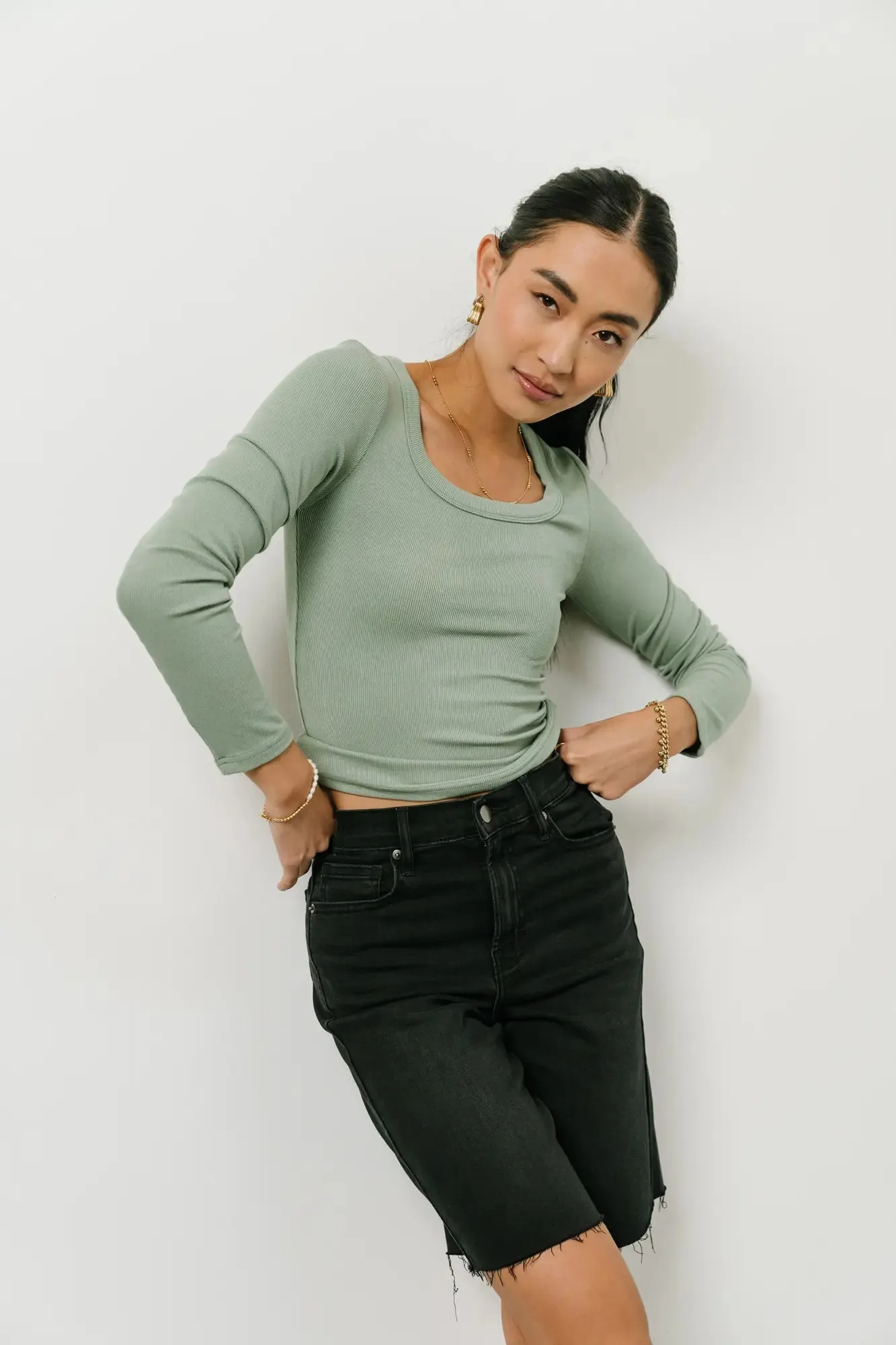 Audrey Ribbed Top in Green - FINAL SALE sold by bohme product image thumbnail 5