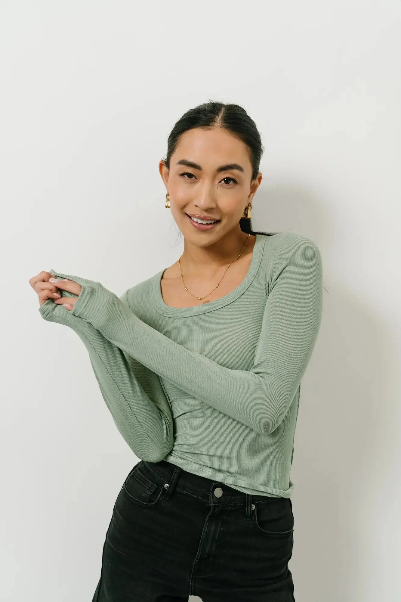 Audrey Ribbed Top in Green - FINAL SALE sold by bohme product image thumbnail 3