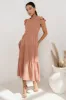 Rain Smocked Midi Dress in Peach - FINAL SALE sold by bohme