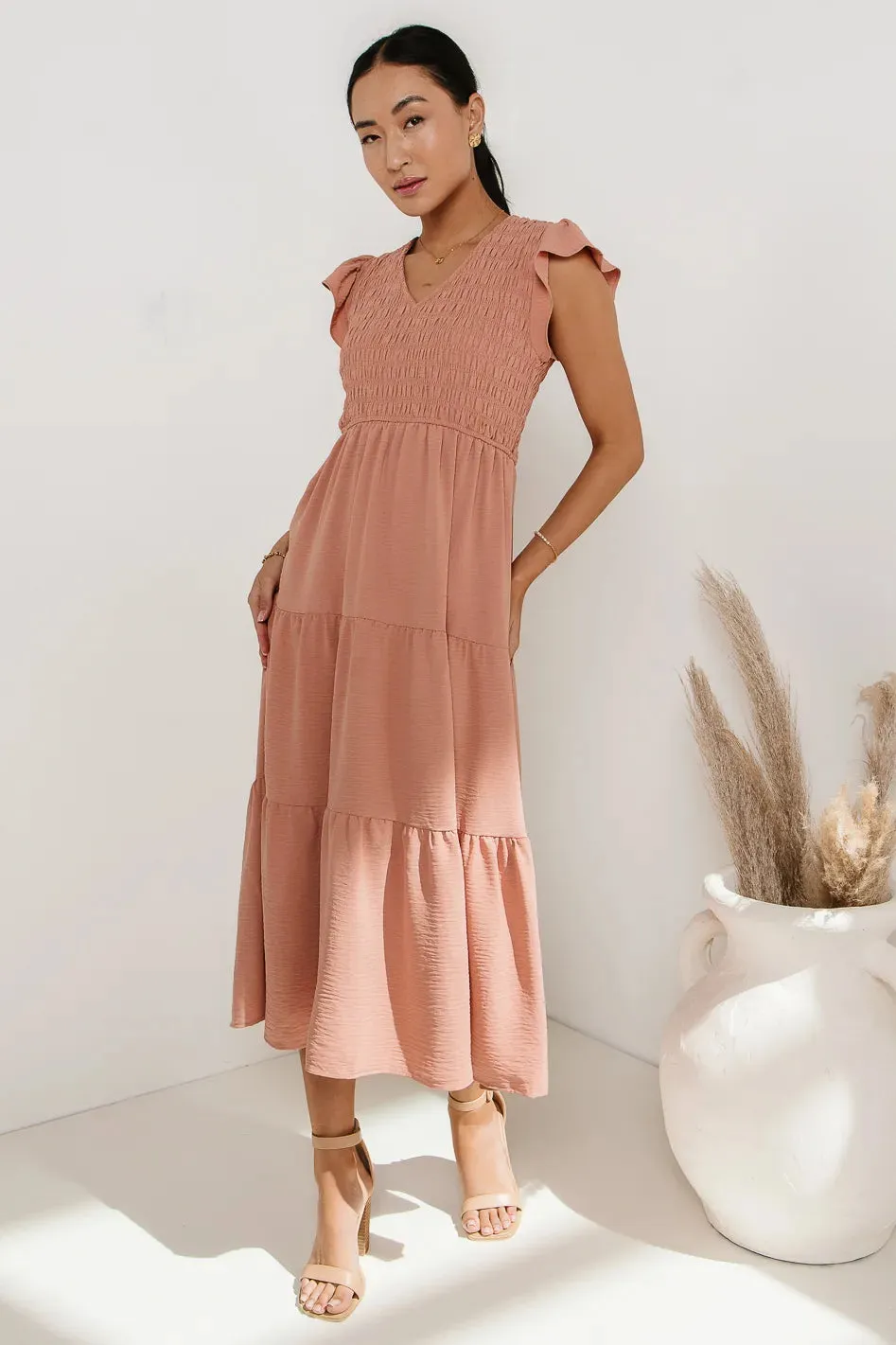 Rain Smocked Midi Dress in Peach - FINAL SALE sold by bohme product image thumbnail 4
