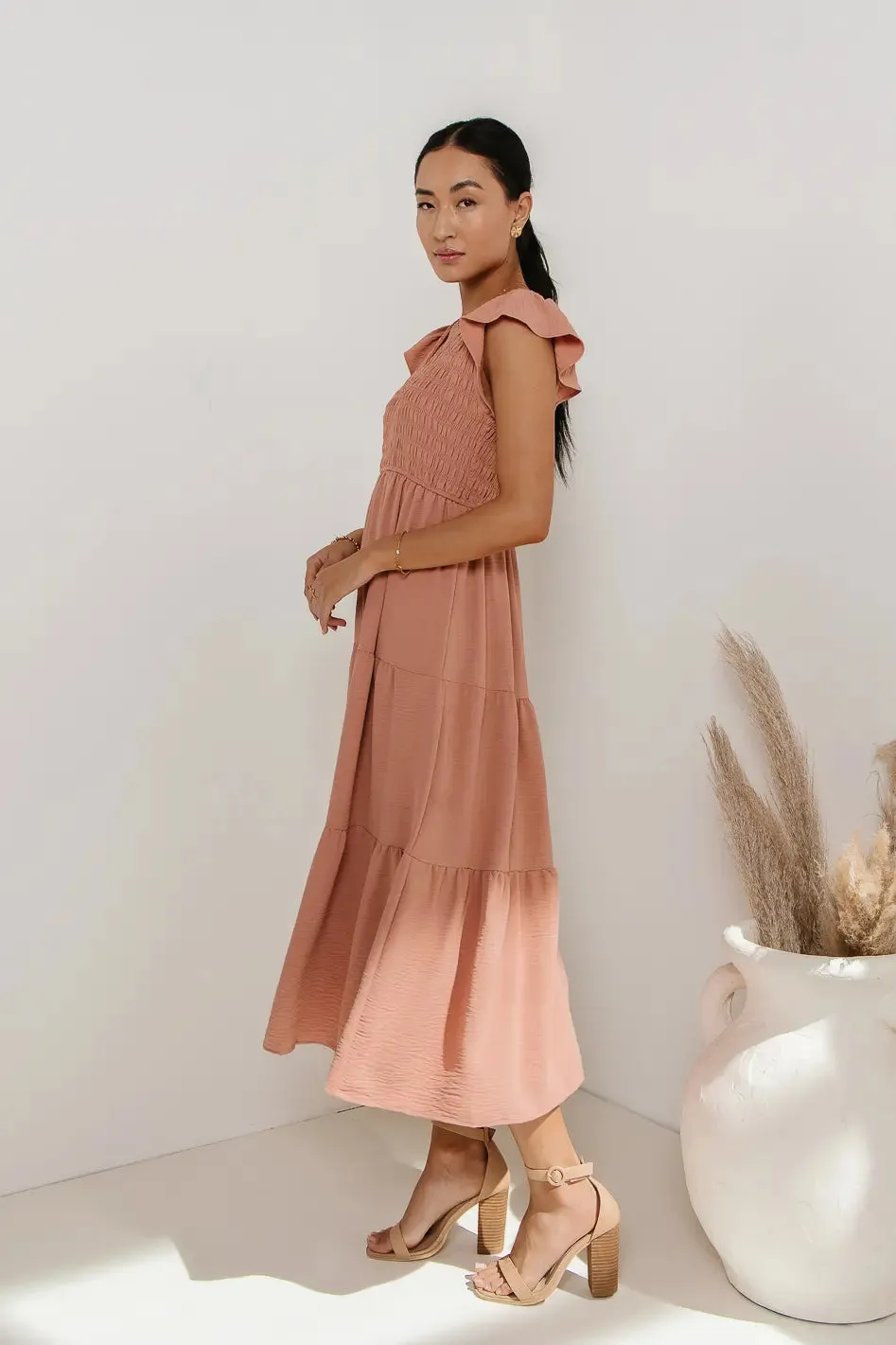Rain Smocked Midi Dress in Peach - FINAL SALE sold by bohme product image thumbnail 2