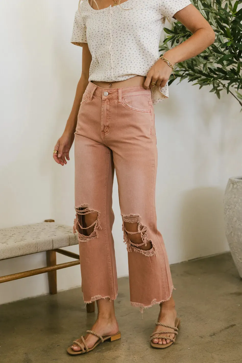 Charlie Distressed Jeans in Salmon - FINAL SALE sold by bohme product image thumbnail 3