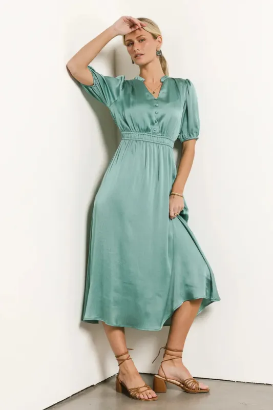 V-Neck Satin Midi Dress in Seafoam - FINAL SALE sold by bohme