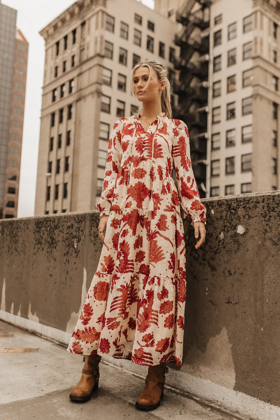 Jayla Floral Chiffon Dress in Cream - FINAL SALE sold by bohme