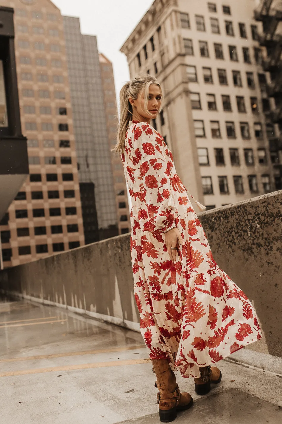 Jayla Floral Chiffon Dress in Cream - FINAL SALE sold by bohme product image thumbnail 2