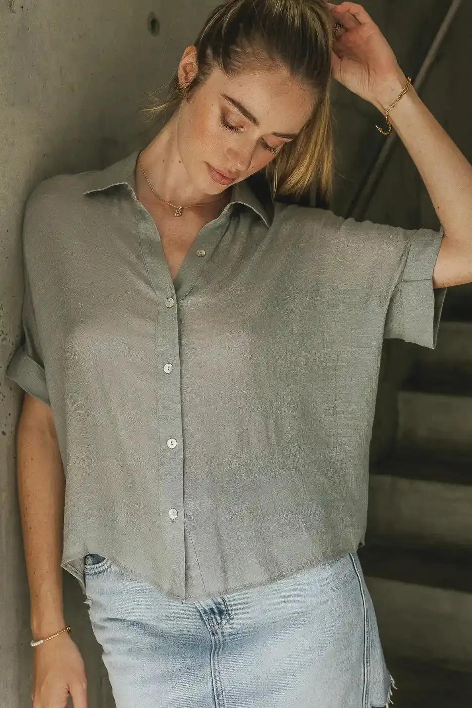 Nadia Button Up Top in Light Grey - FINAL SALE sold by bohme product image thumbnail 2