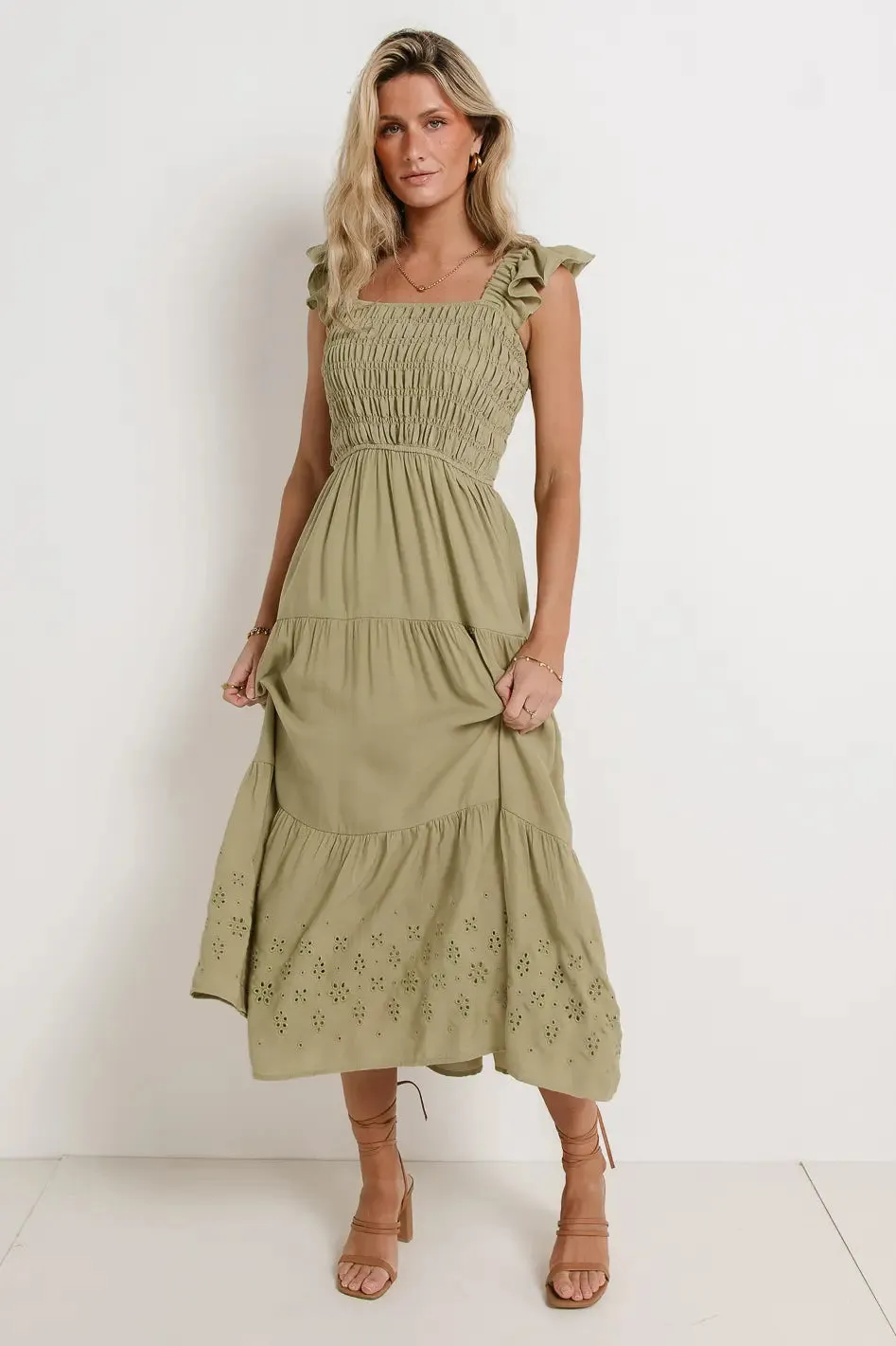 Maxton Midi Dress in Olive sold by bohme