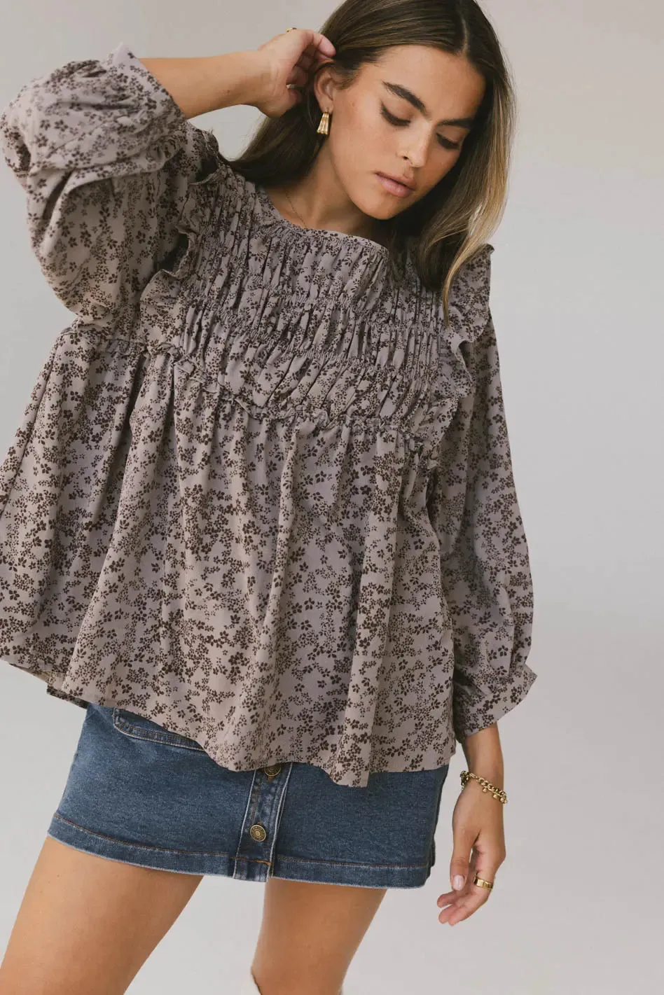 Taya Ditsy Floral Blouse in Grey - FINAL SALE sold by bohme product image thumbnail 4