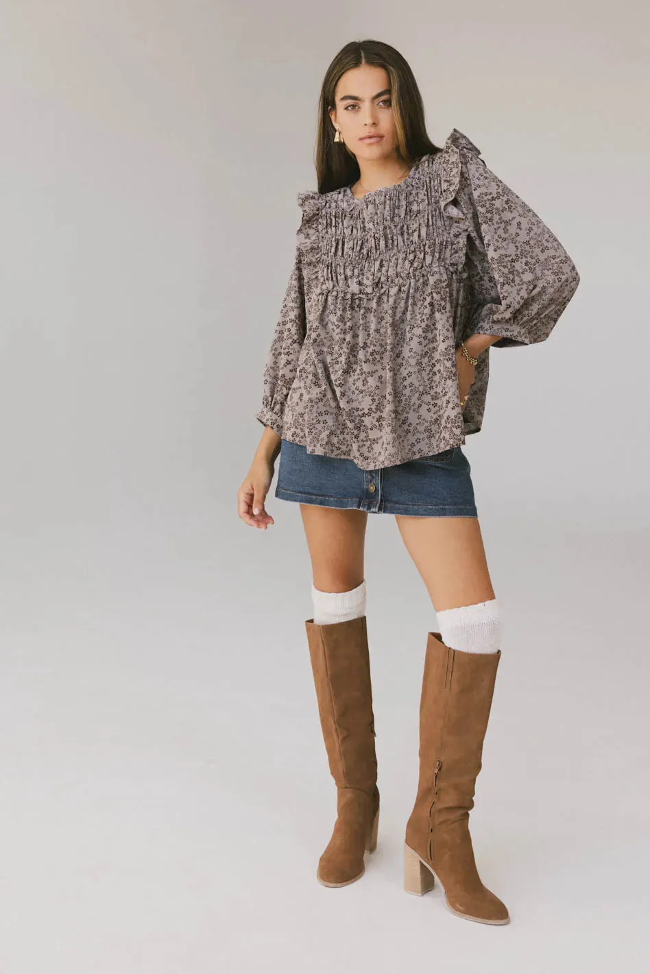 Taya Ditsy Floral Blouse in Grey - FINAL SALE sold by bohme product image thumbnail 2