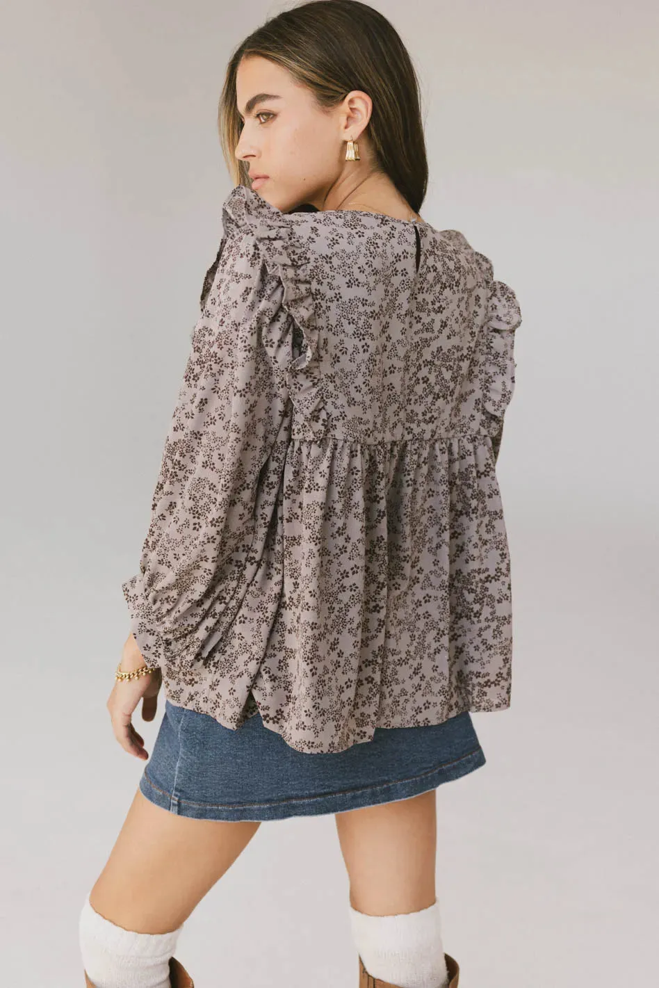 Taya Ditsy Floral Blouse in Grey - FINAL SALE sold by bohme product image thumbnail 3