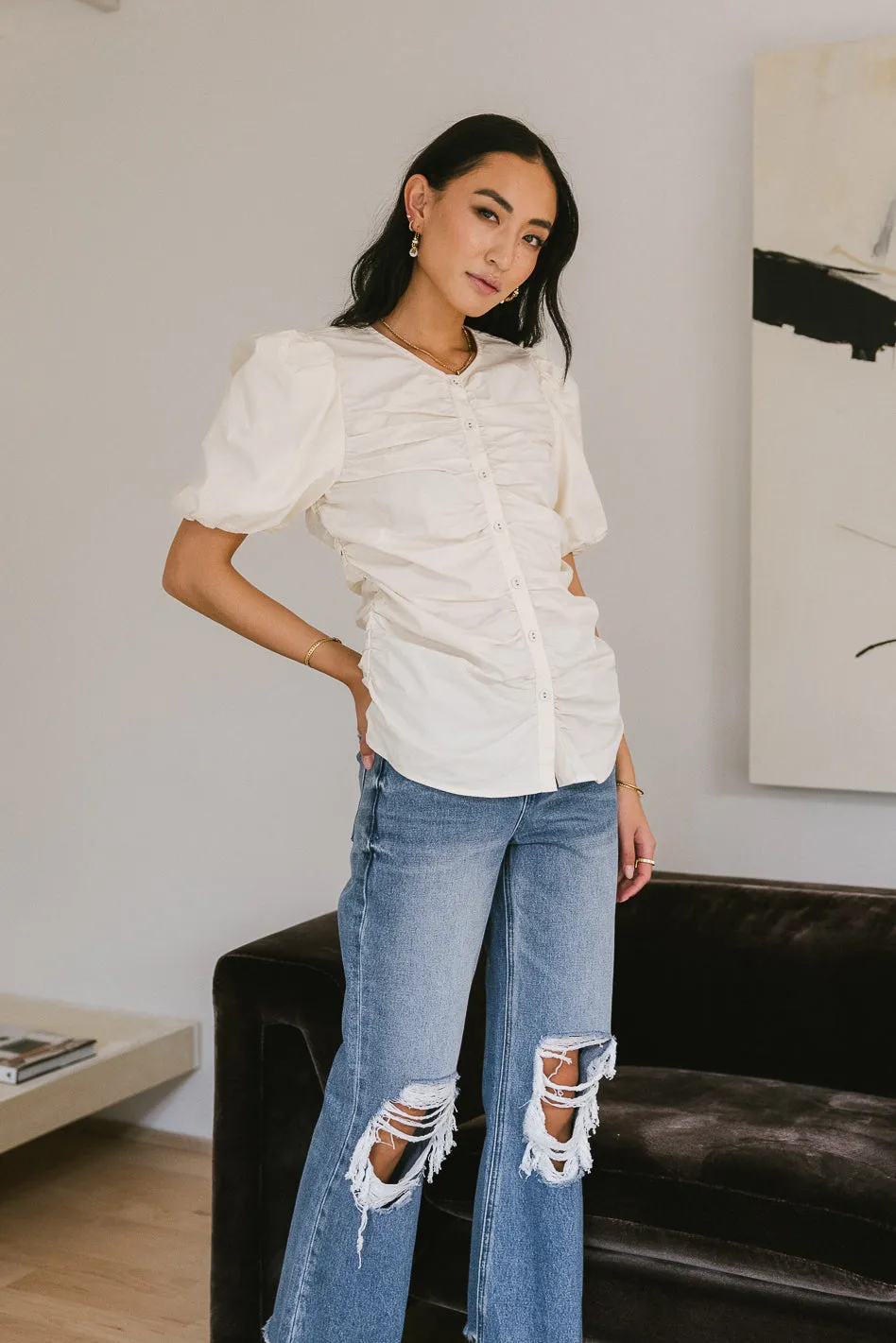 Frankie Ruched Top in Natural - FINAL SALE sold by bohme product image thumbnail 3