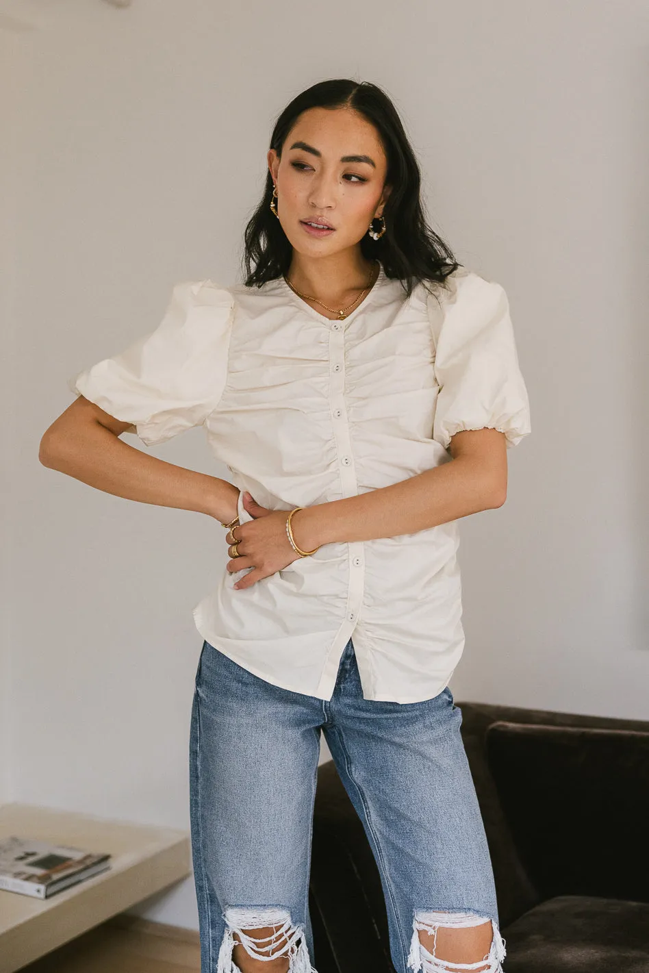 Frankie Ruched Top in Natural - FINAL SALE sold by bohme product image thumbnail 4