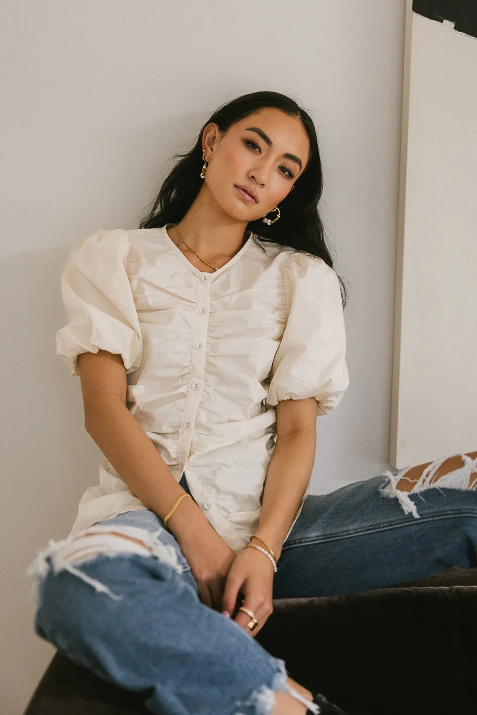 Frankie Ruched Top in Natural - FINAL SALE sold by bohme