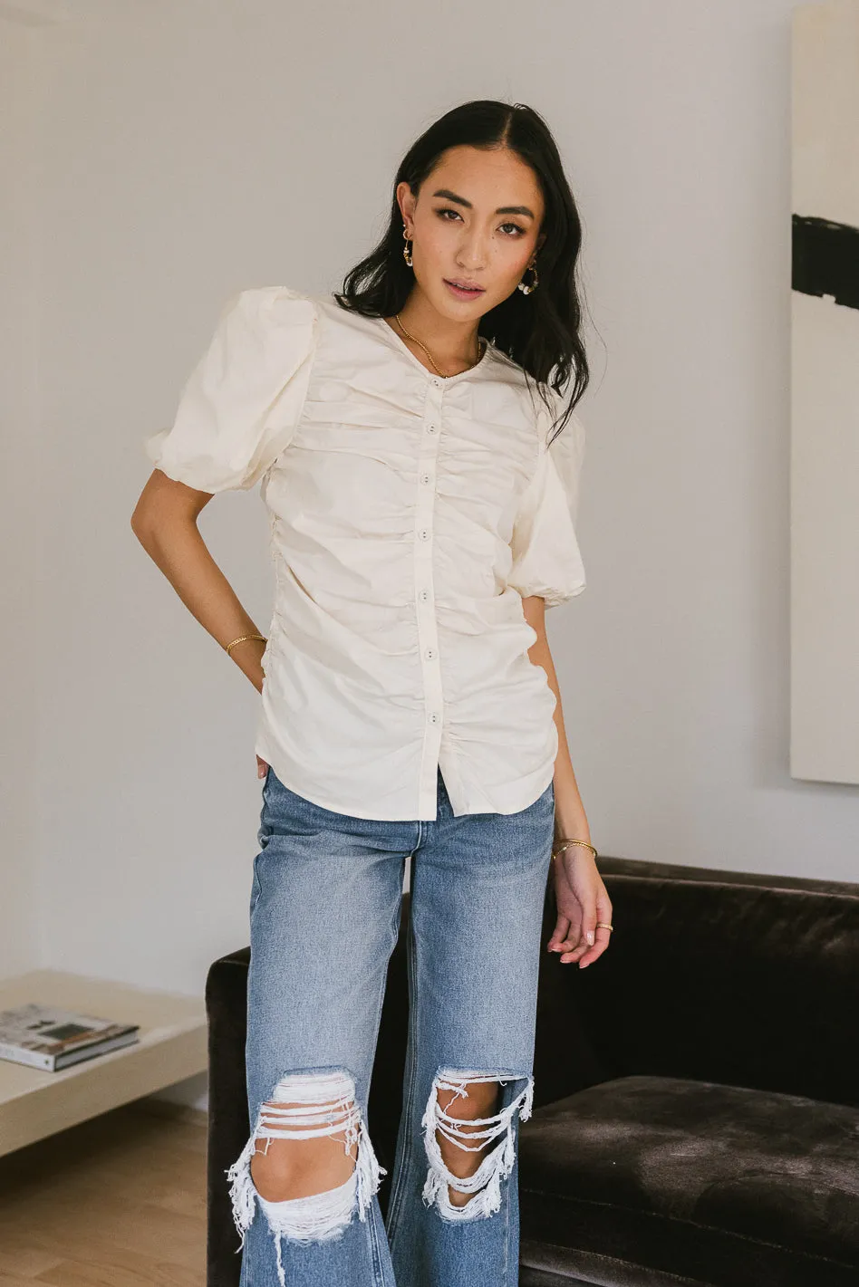 Frankie Ruched Top in Natural - FINAL SALE sold by bohme product image thumbnail 2