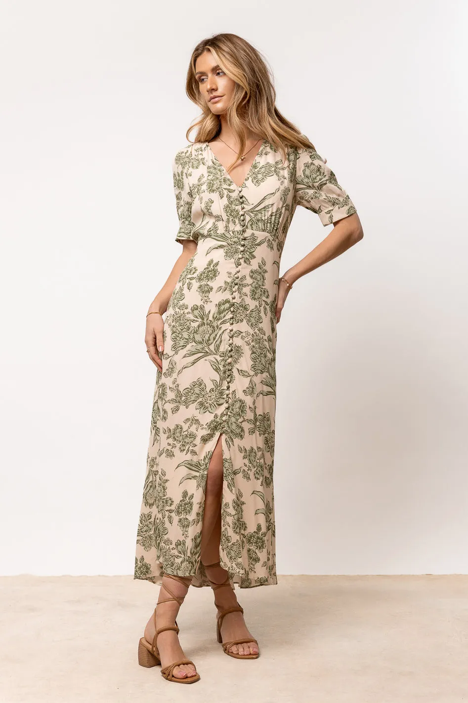 Lia Floral Midi Dress in Sage sold by bohme