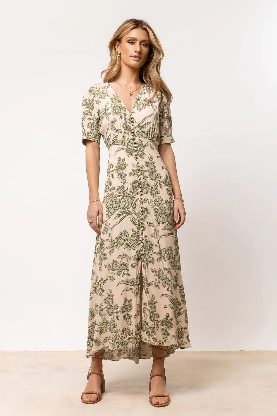 Lia Floral Midi Dress in Sage sold by bohme product image thumbnail 2